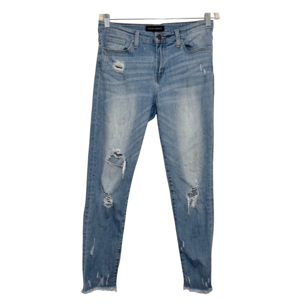Flying Monkey Skinny Jeans Blue Distressed Frayed Hem Women 29 Denim Streetwear